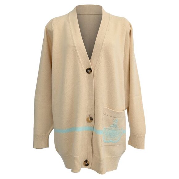 Hermès Embroidered Buttoned Cardigan in Cream Cashmere